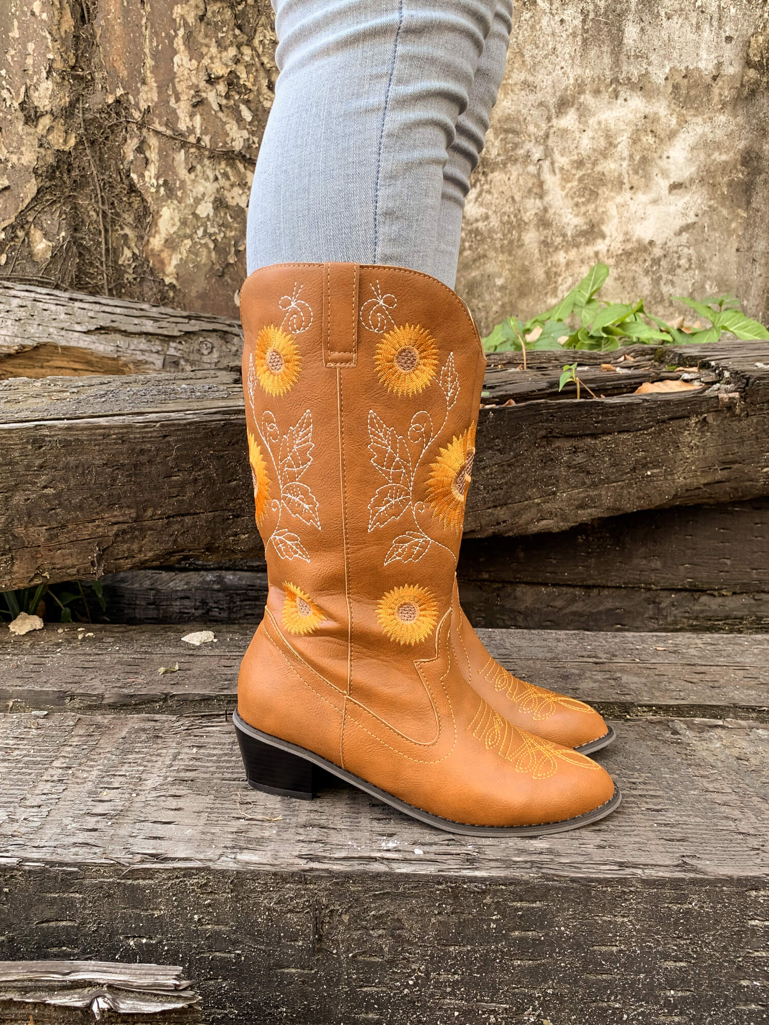 En Bloom | Sunflower Mid-Calf Cowboy Boots - Tan - Image 5
