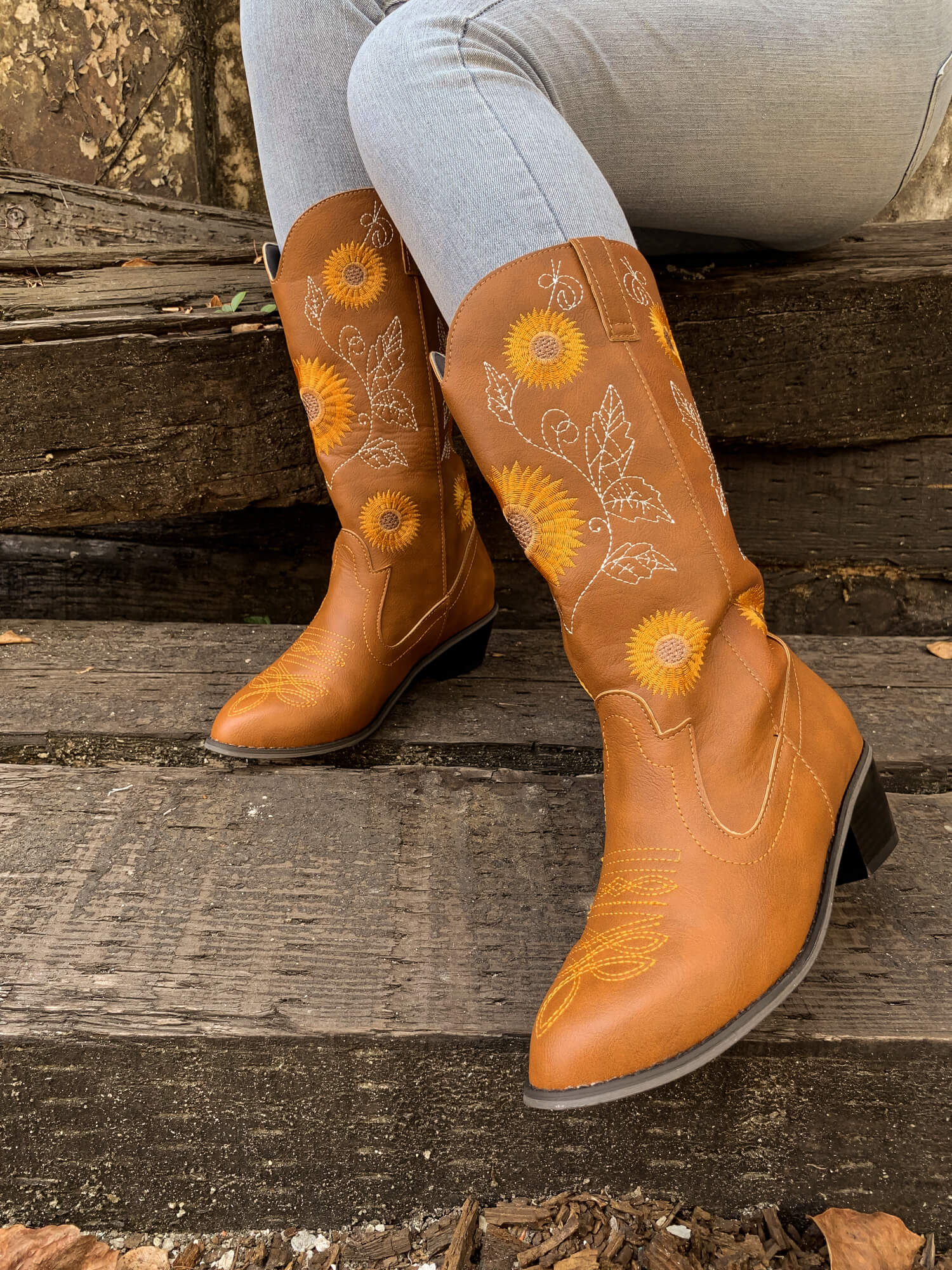En Bloom | Sunflower Mid-Calf Cowboy Boots - Tan - Image 6