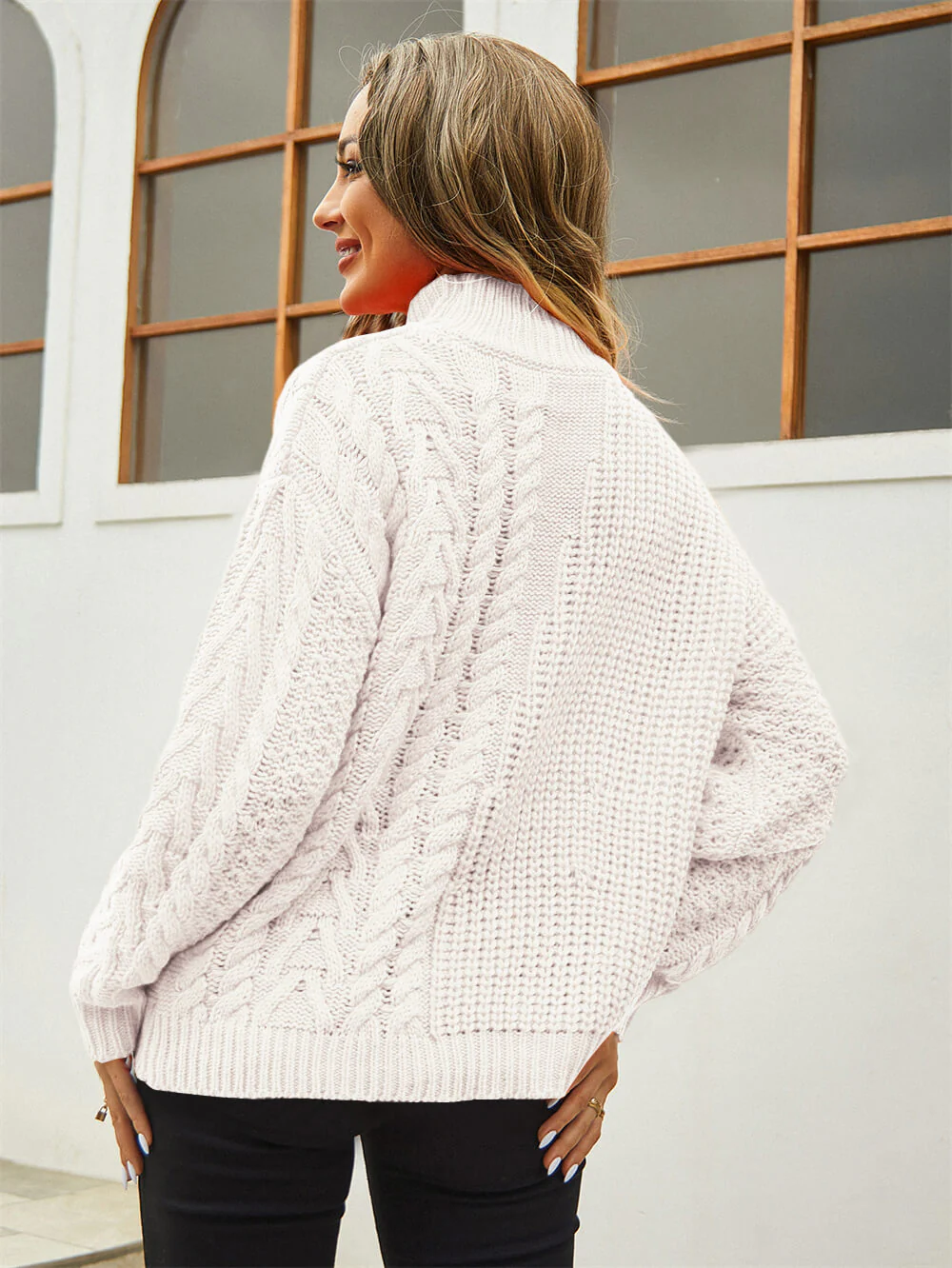 Corey Relaxed Cable Knit Sweater - Beige - Image 3