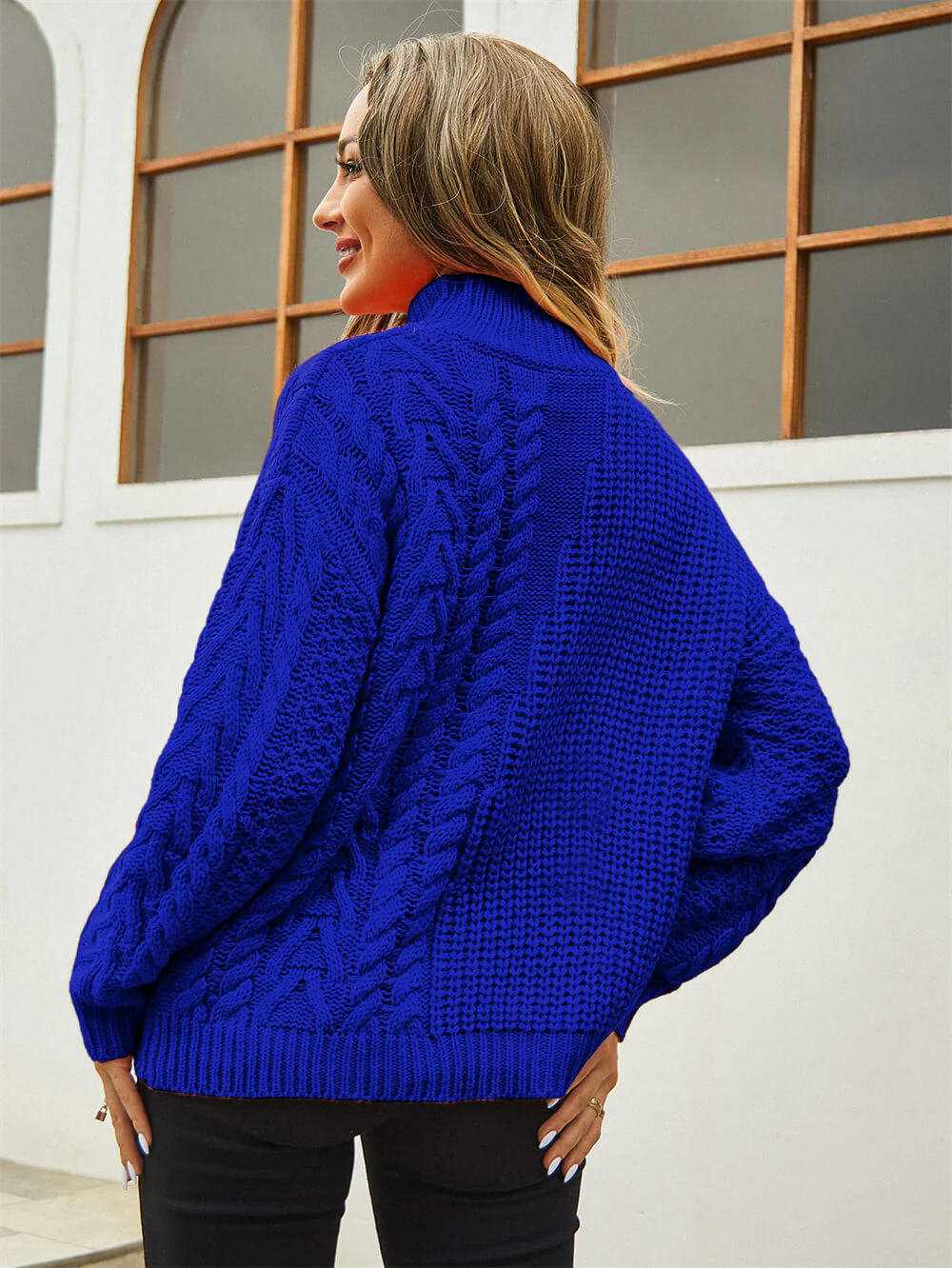 Corey Relaxed Cable Knit Sweater - Blue - Image 3