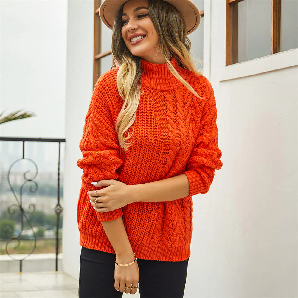 Corey Relaxed Cable Knit Sweater - Orange - Image 5