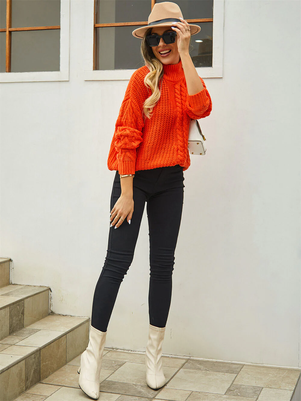 Corey Relaxed Cable Knit Sweater - Orange - Image 6