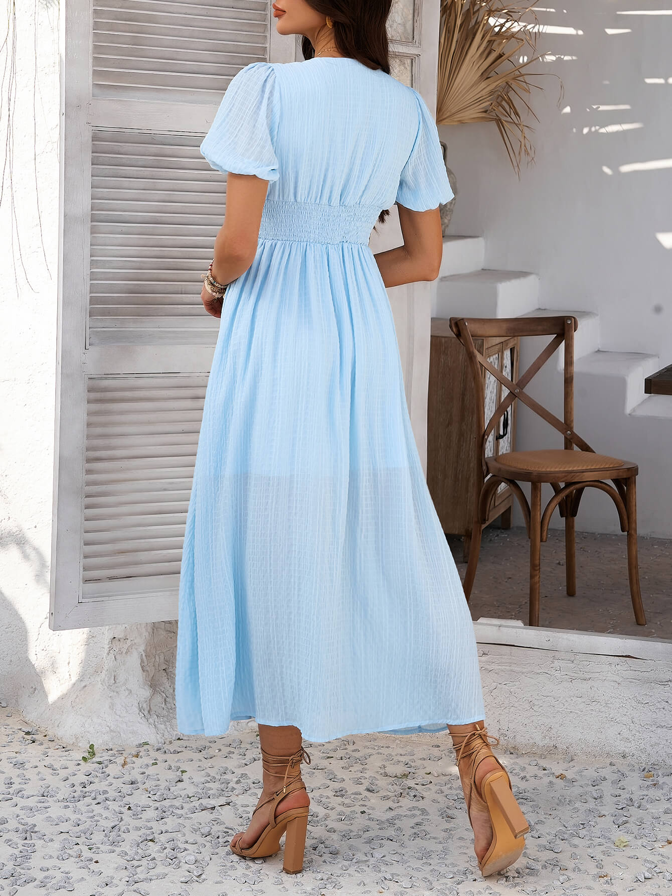 Coriene Short Puff Sleeve Maxi Dress - blue - Image 4