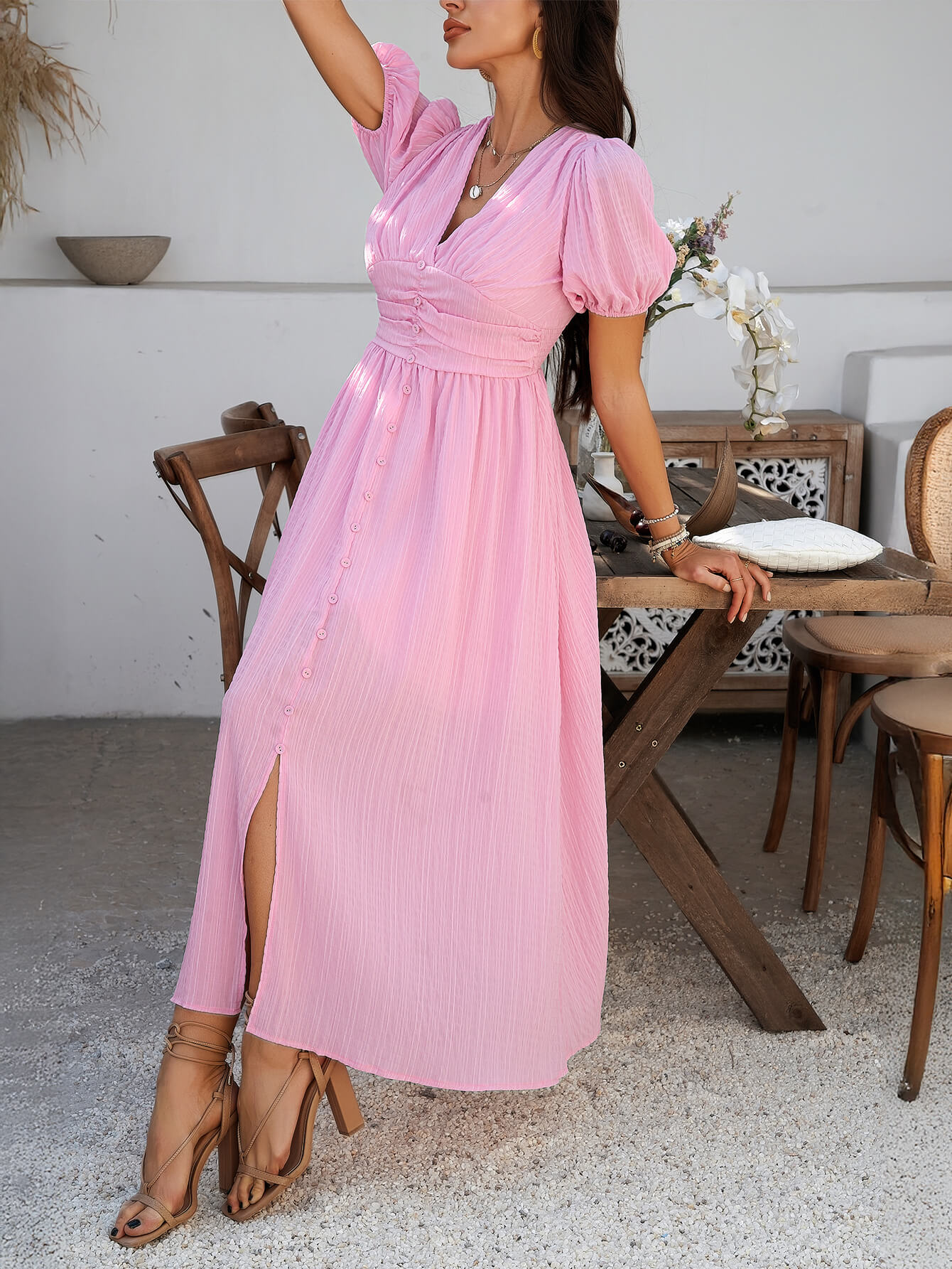 Coriene Short Puff Sleeve Maxi Dress - pink - Image 2