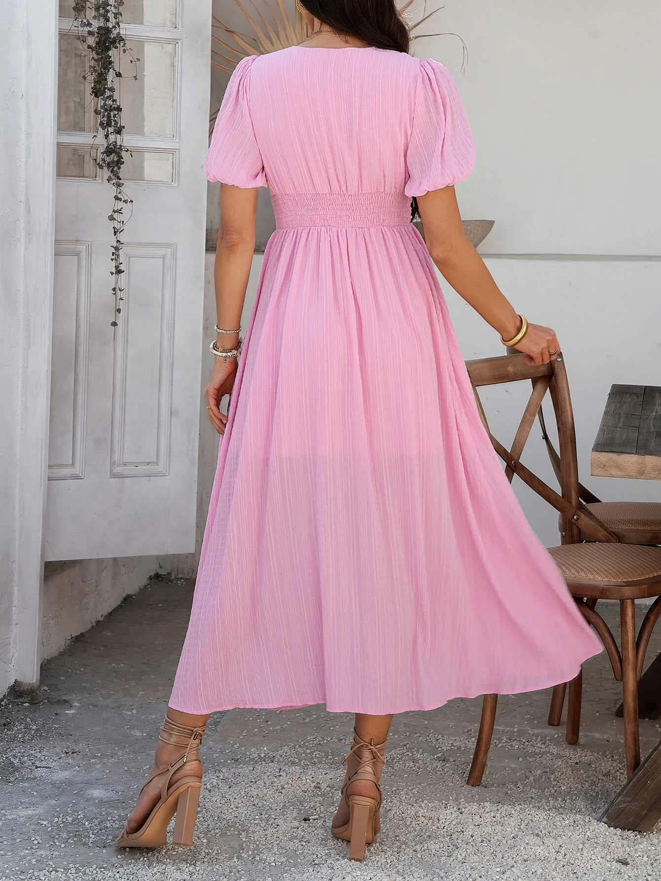 Coriene Short Puff Sleeve Maxi Dress - pink - Image 4