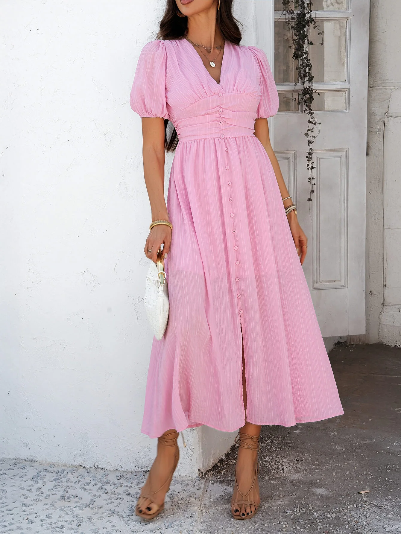 Coriene Short Puff Sleeve Maxi Dress - pink - Image 5