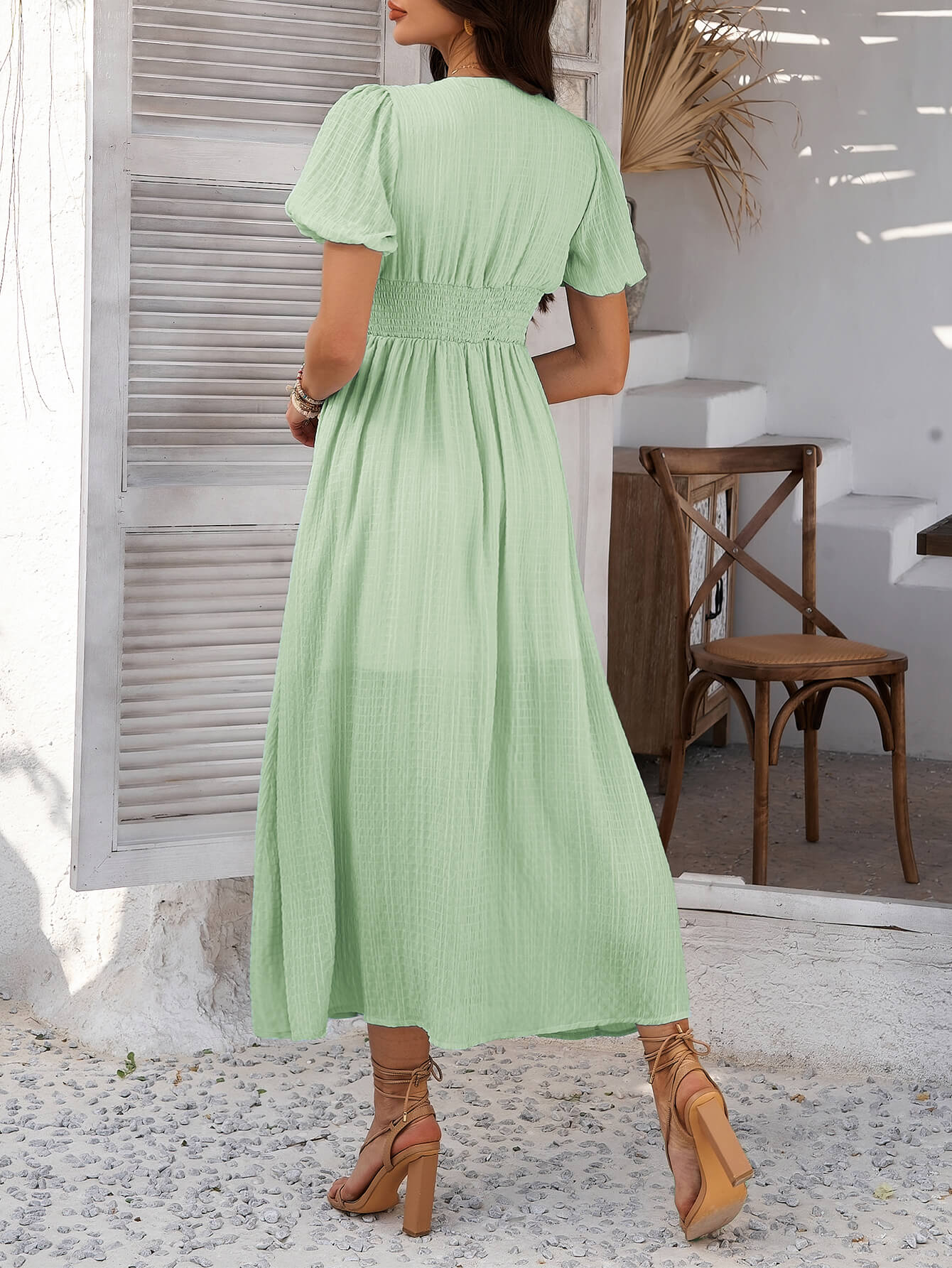 Coriene Short Puff Sleeve Maxi Dress - sage - Image 5