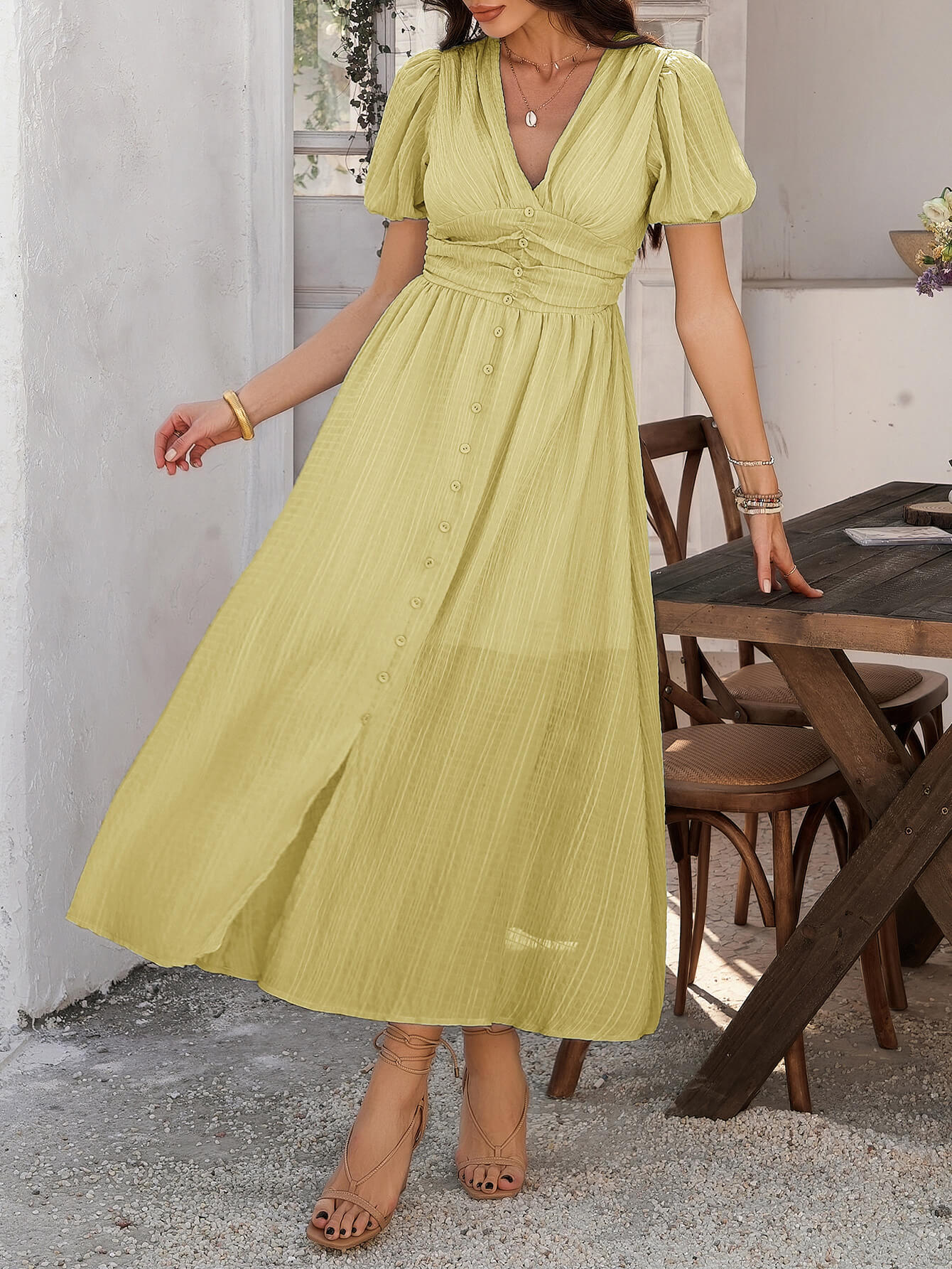 Coriene Short Puff Sleeve Maxi Dress - yellow - Image 5