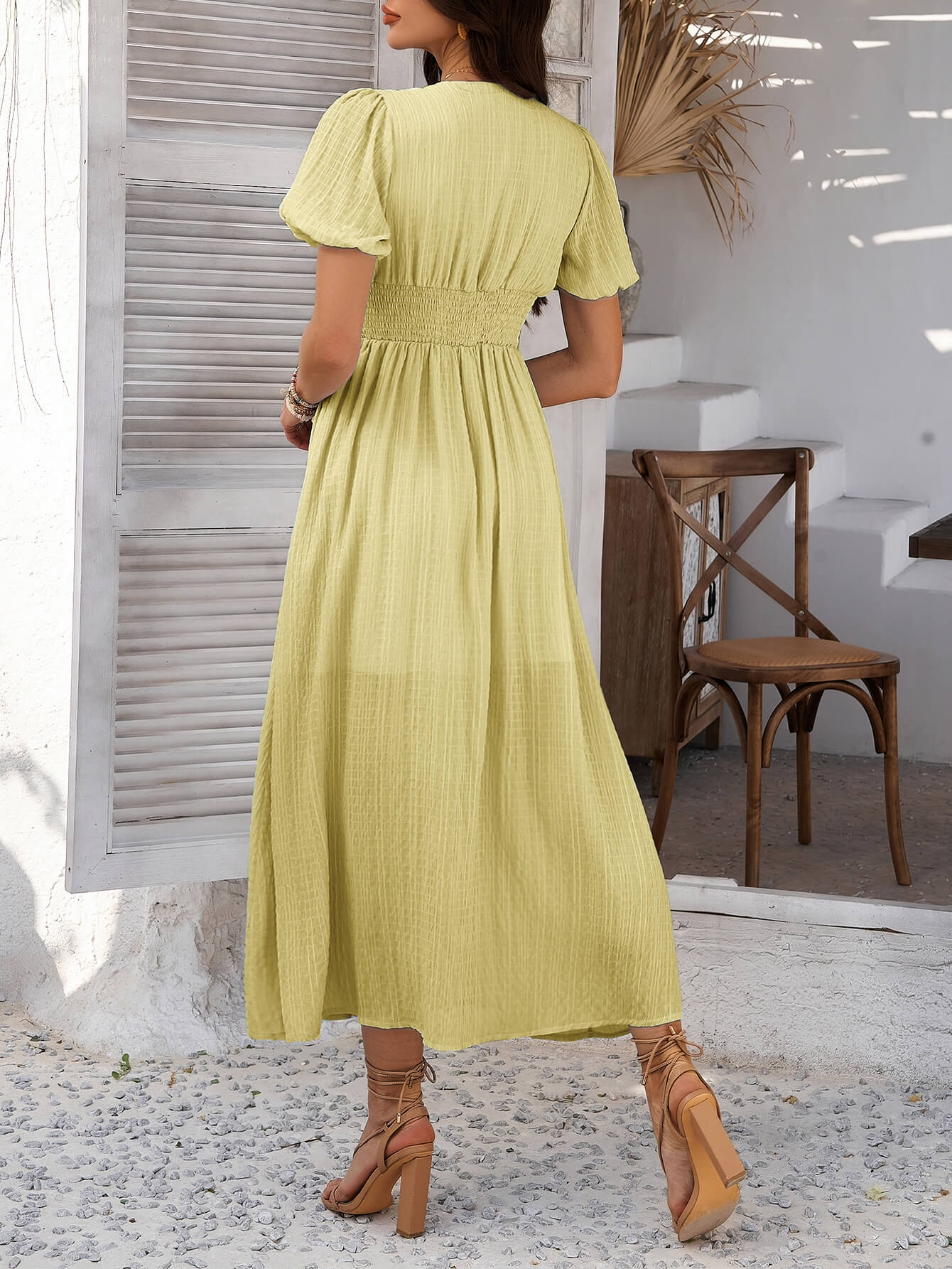 Coriene Short Puff Sleeve Maxi Dress - yellow - Image 6