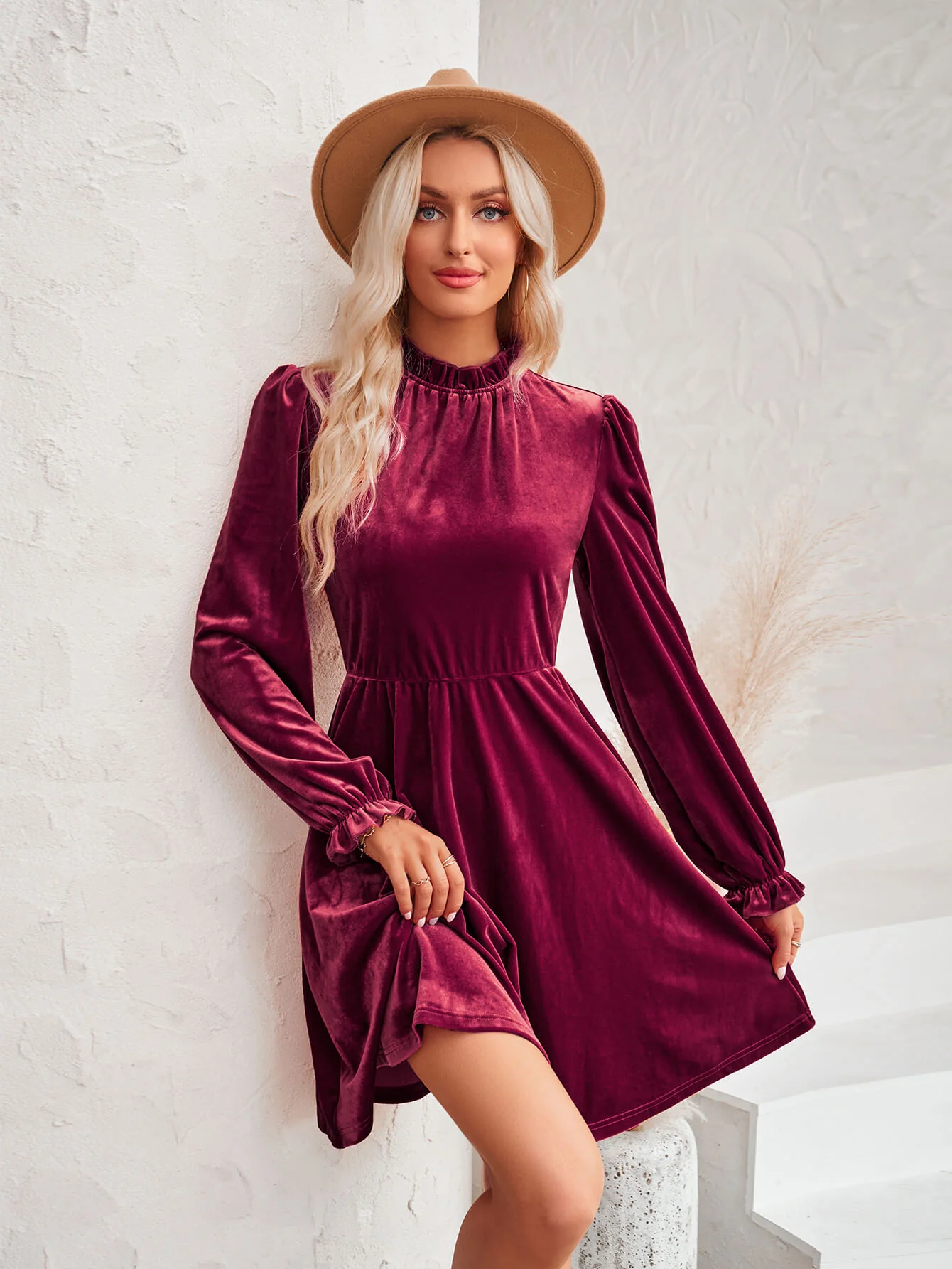 Cosmo Please Velvet Mini Dress - Burgundy - Image 2