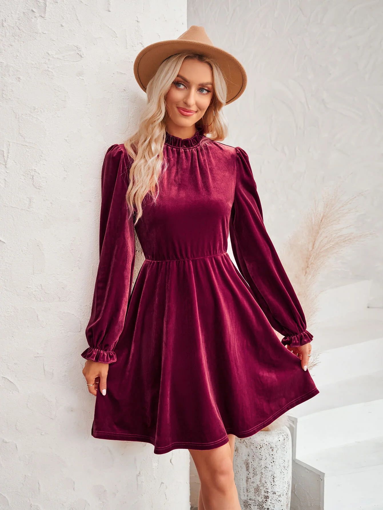 Cosmo Please Velvet Mini Dress - Burgundy - Image 5