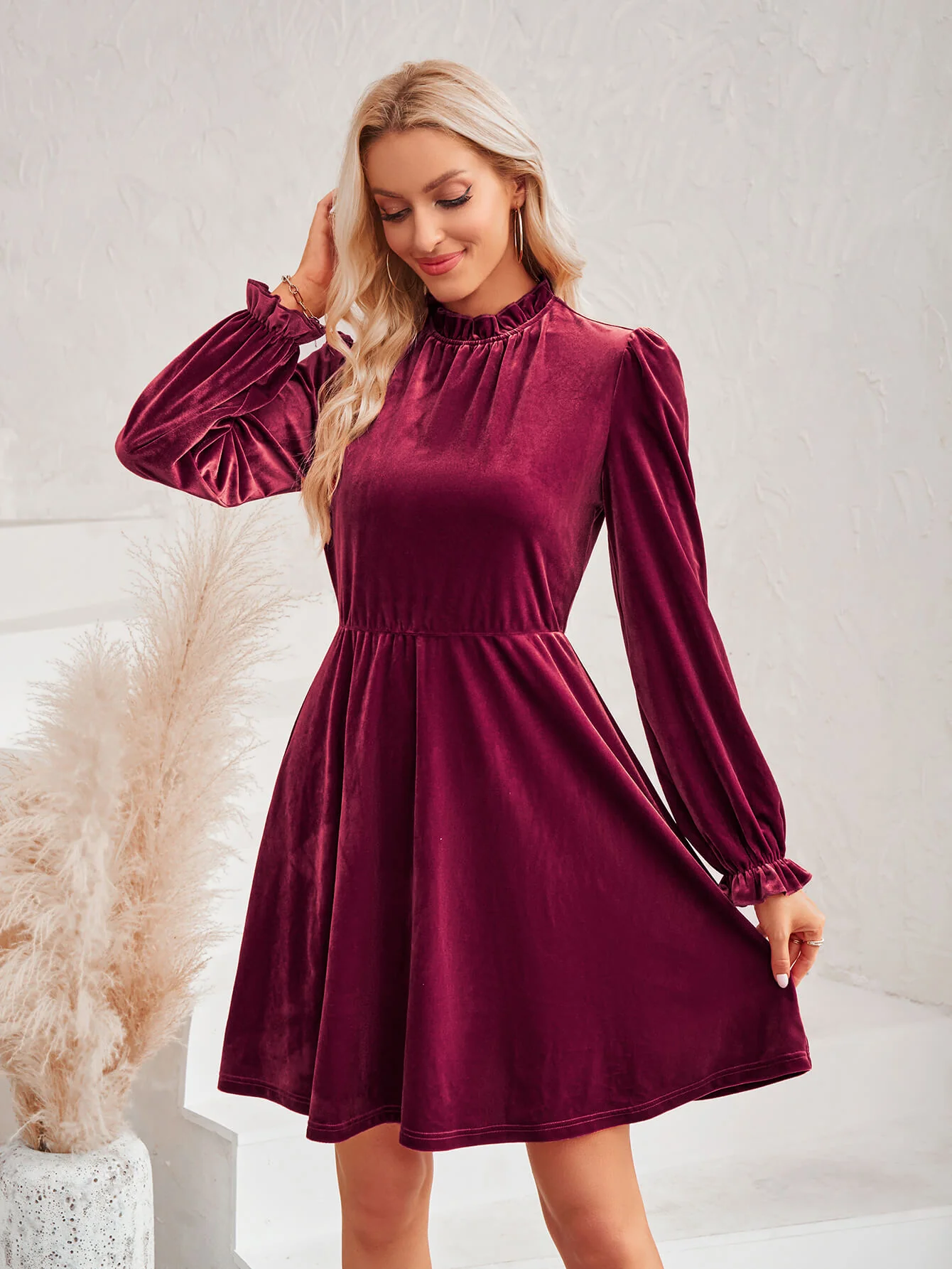 Cosmo Please Velvet Mini Dress - Burgundy - Image 6
