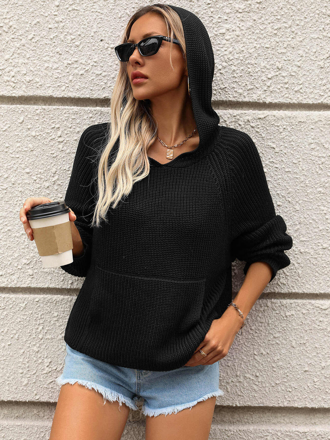 Cozy Chic Star Hoodie Sweater - Black - Image 4