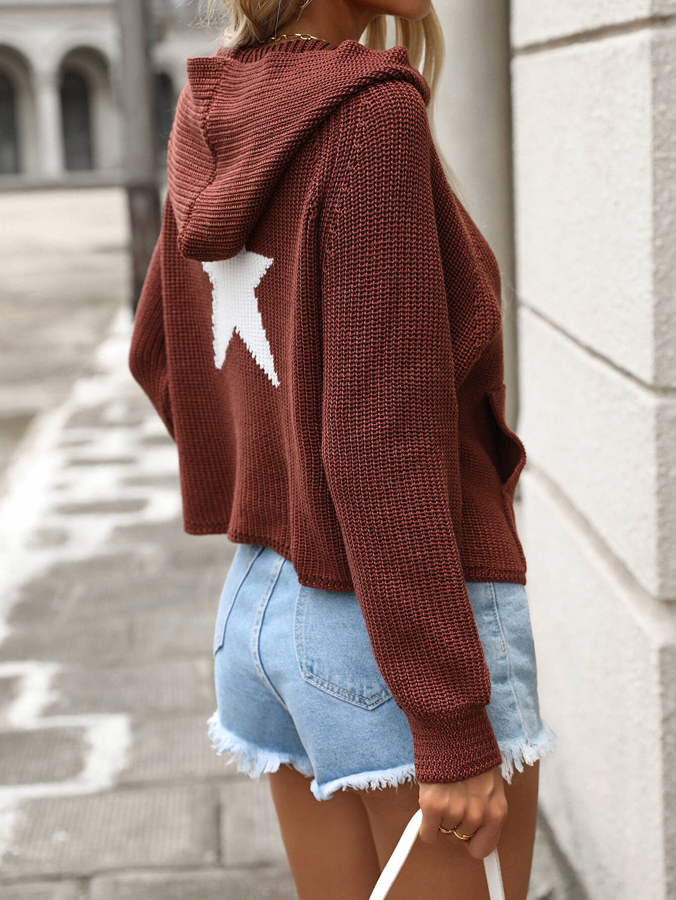 Cozy Chic Star Hoodie Sweater - Rust - Image 3
