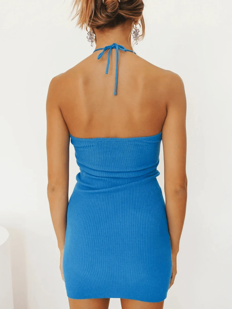 CROSSA KNIT MINI DRESS - BLUE - Image 3