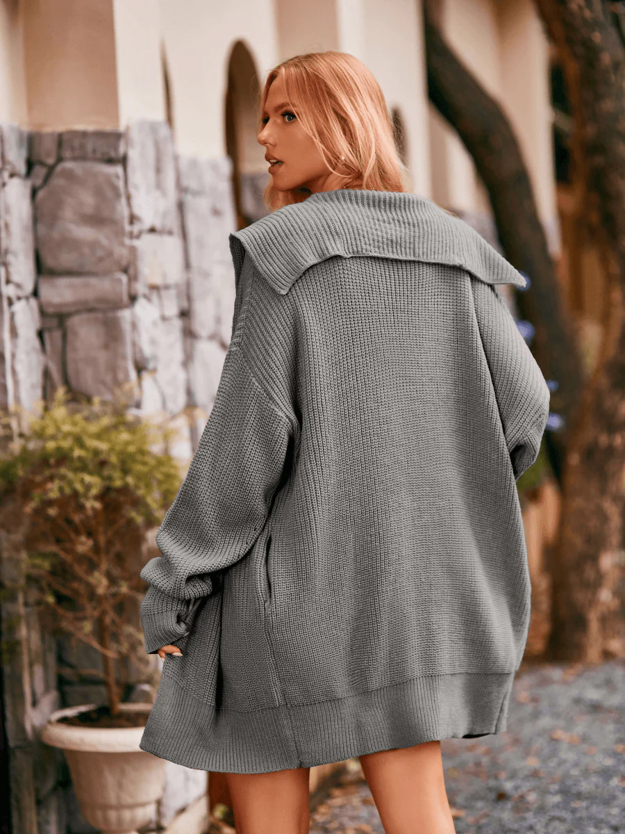 Crowley Relaxed Button Front Cardigan - Grey - Image 3