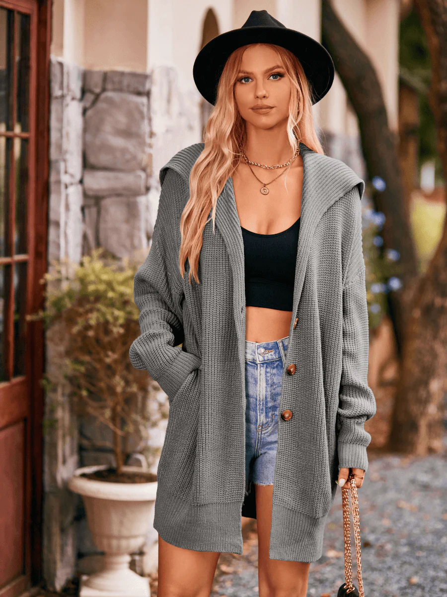 Crowley Relaxed Button Front Cardigan - Grey - Image 4