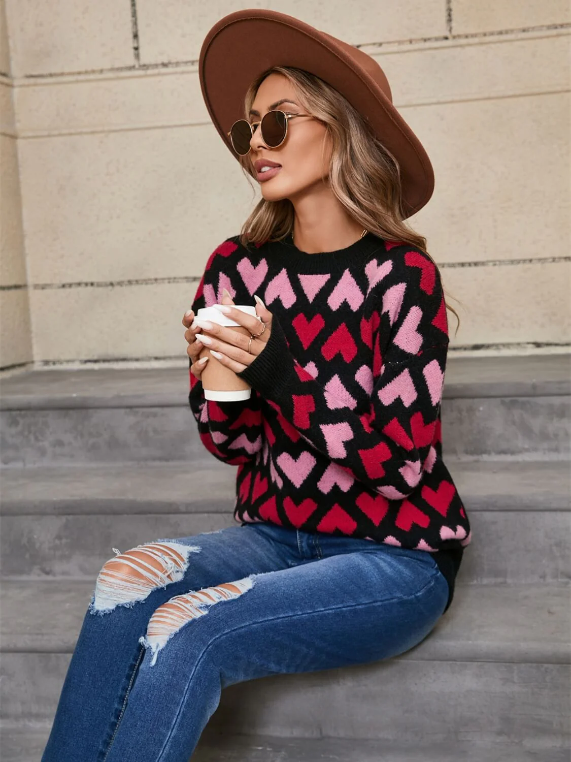 Cupids Kiss Heart Knit Sweater - Black - Image 2