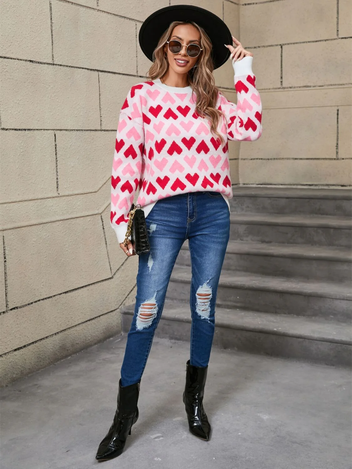 Cupids Kiss Heart Knit Sweater - Pink - Image 2