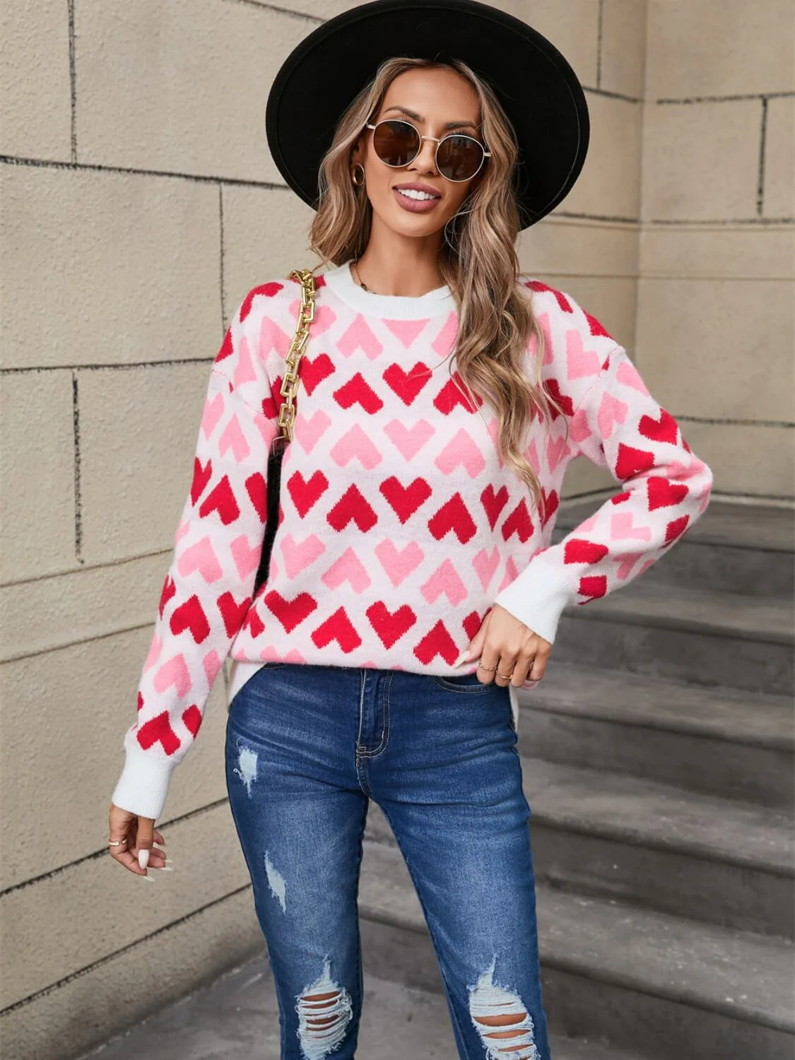 Cupids Kiss Heart Knit Sweater - Pink - Image 3