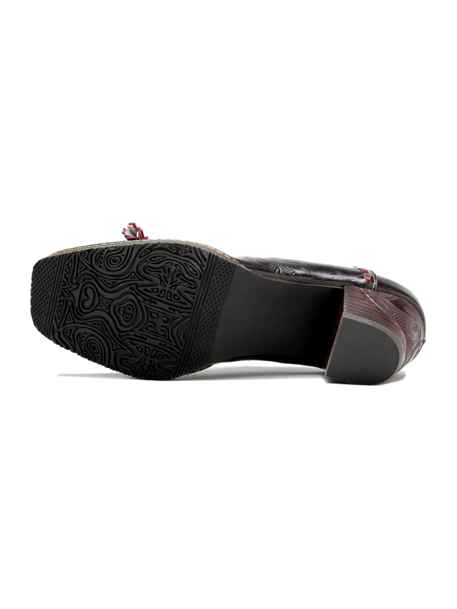 SOFFIA | Curve Ankle Floral Embossed Genuine Leather Loafers - Image 8