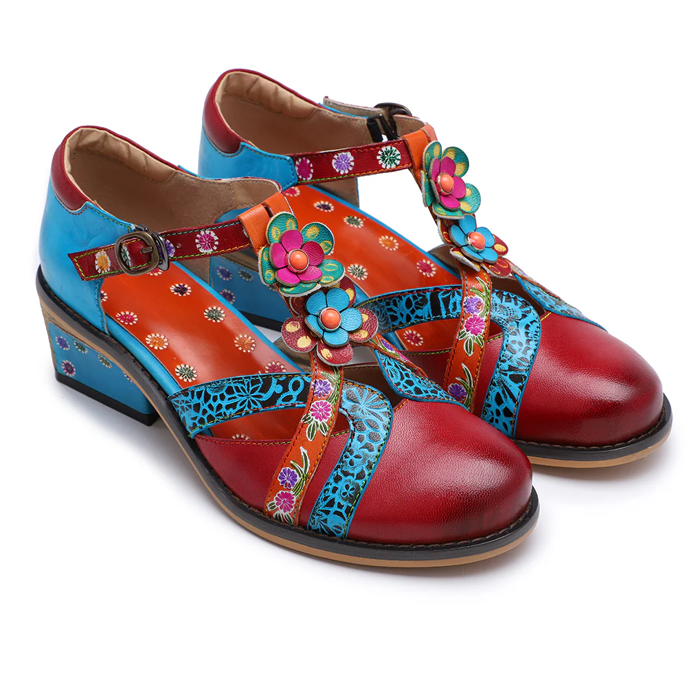 SOFFIA | Genuine Leather Cut Out T-Strap Dora Sandals Oxford Shoes - Image 4