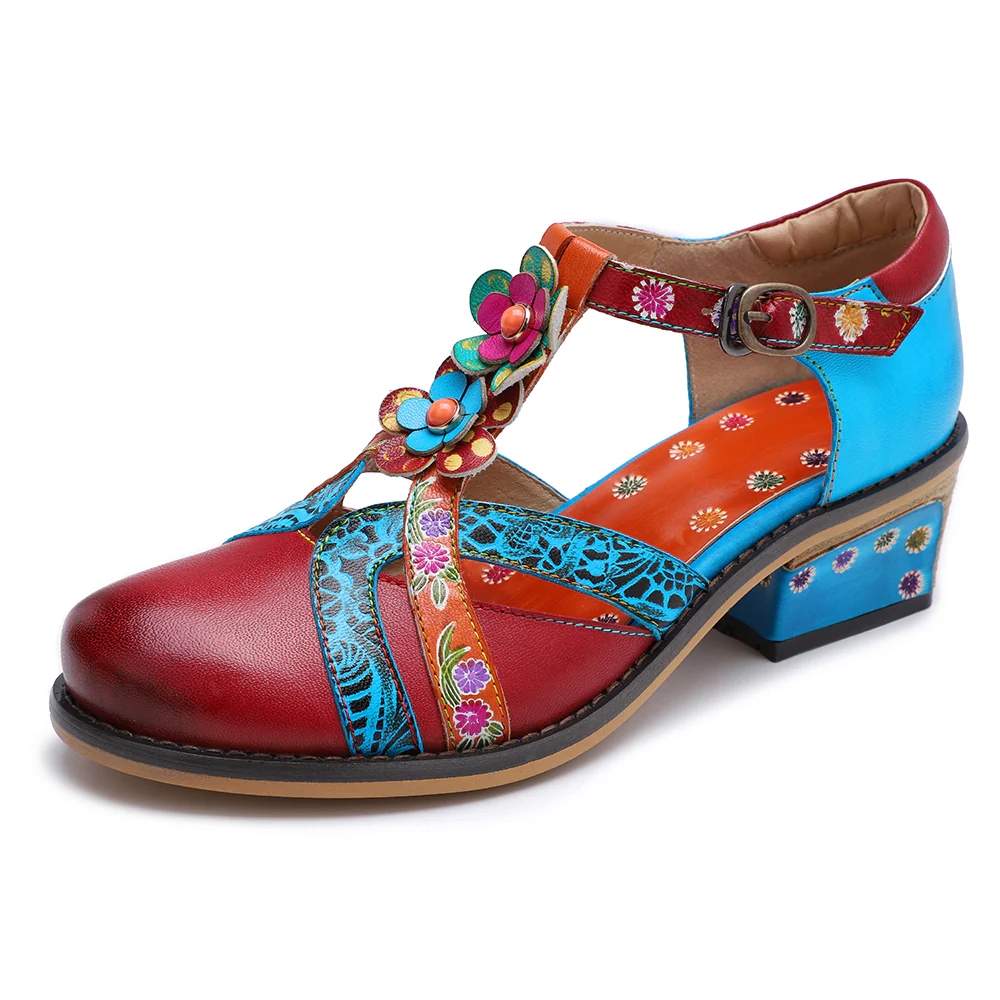SOFFIA | Genuine Leather Cut Out T-Strap Dora Sandals Oxford Shoes - Image 5