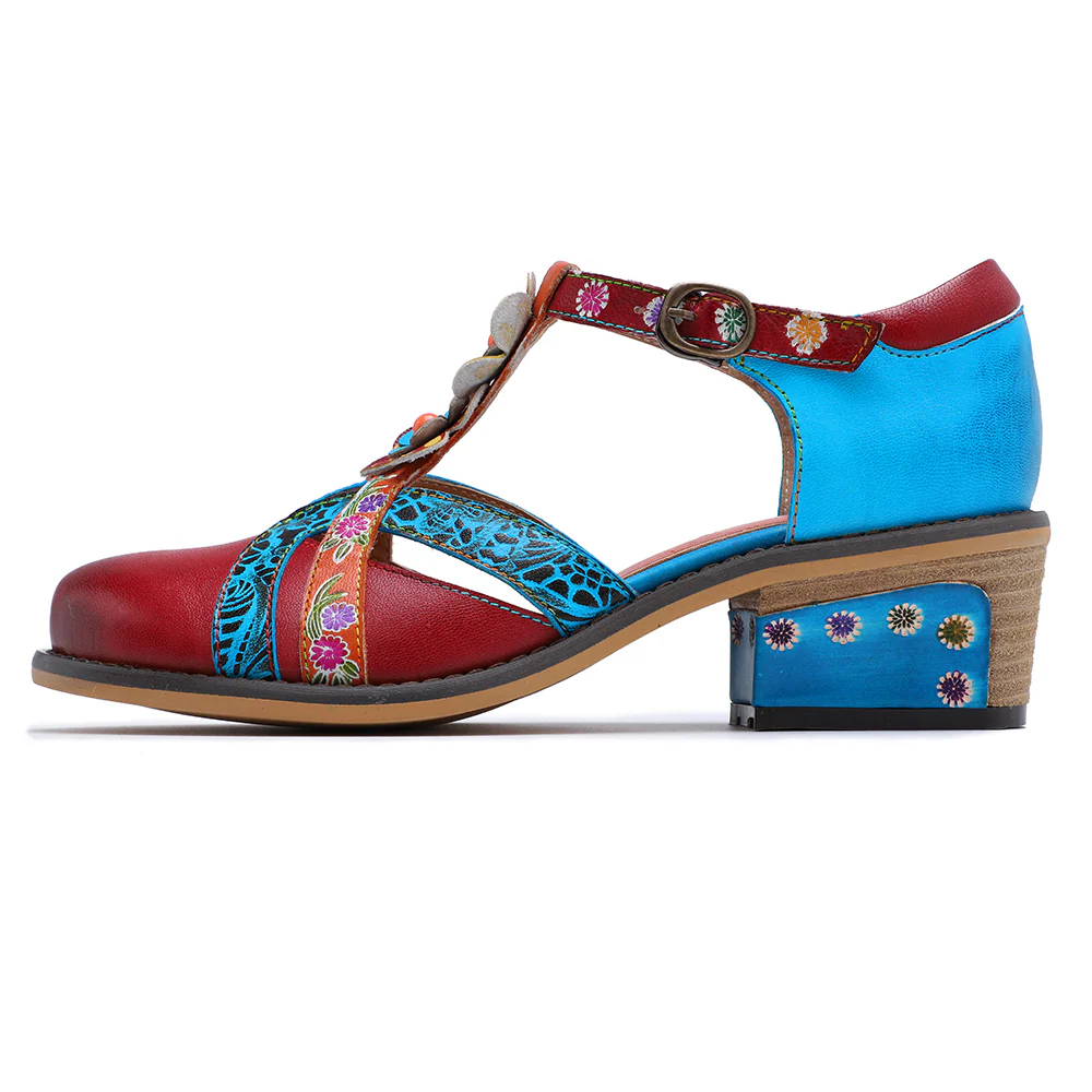 SOFFIA | Genuine Leather Cut Out T-Strap Dora Sandals Oxford Shoes - Image 6