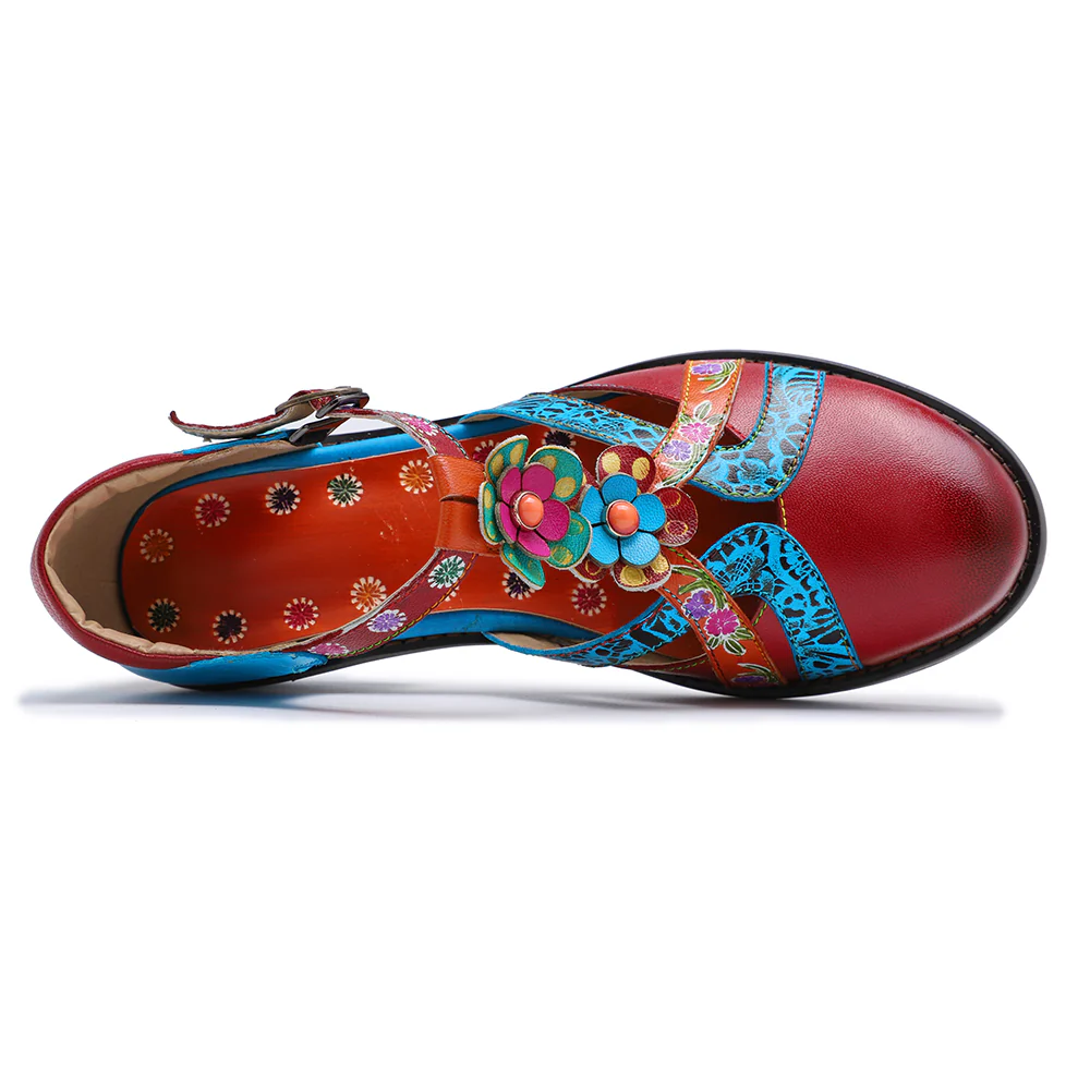 SOFFIA | Genuine Leather Cut Out T-Strap Dora Sandals Oxford Shoes - Image 7