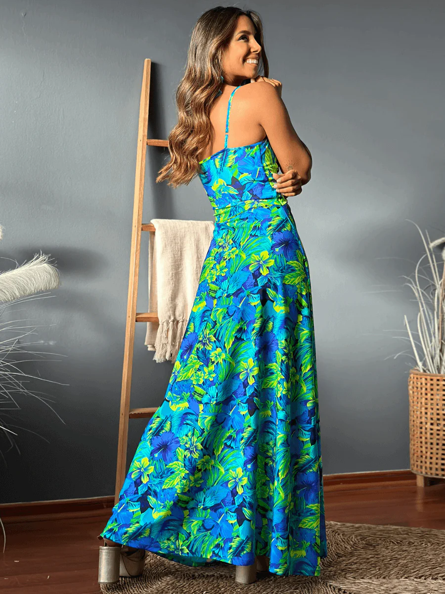 Cynthia Floral V-Neck Boho Maxi Dress - Green - Image 3