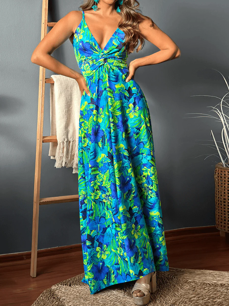 Cynthia Floral V-Neck Boho Maxi Dress - Green - Image 4