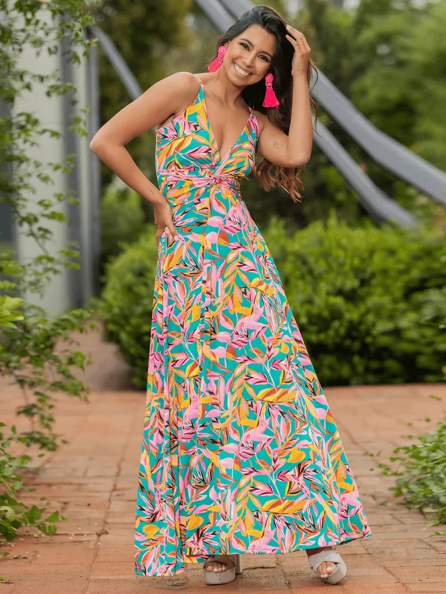 Cynthia Floral V-Neck Boho Maxi Dress - Pink - Image 2