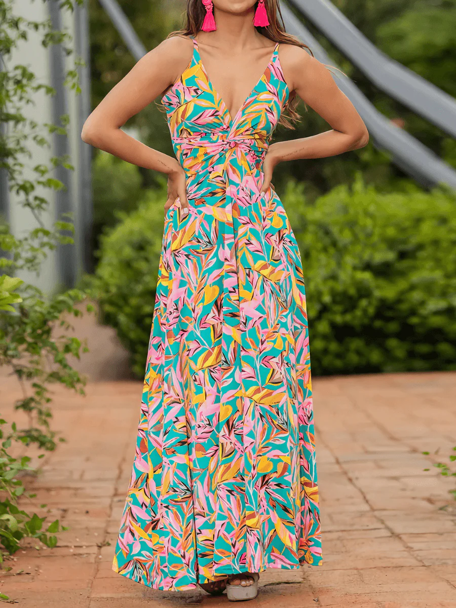 Cynthia Floral V-Neck Boho Maxi Dress - Pink - Image 4