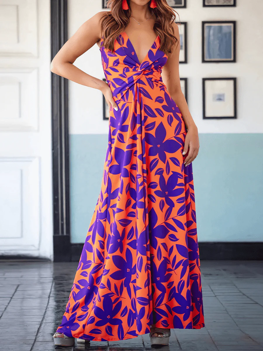 Cynthia Floral V-Neck Boho Maxi Dress - Purple - Image 3