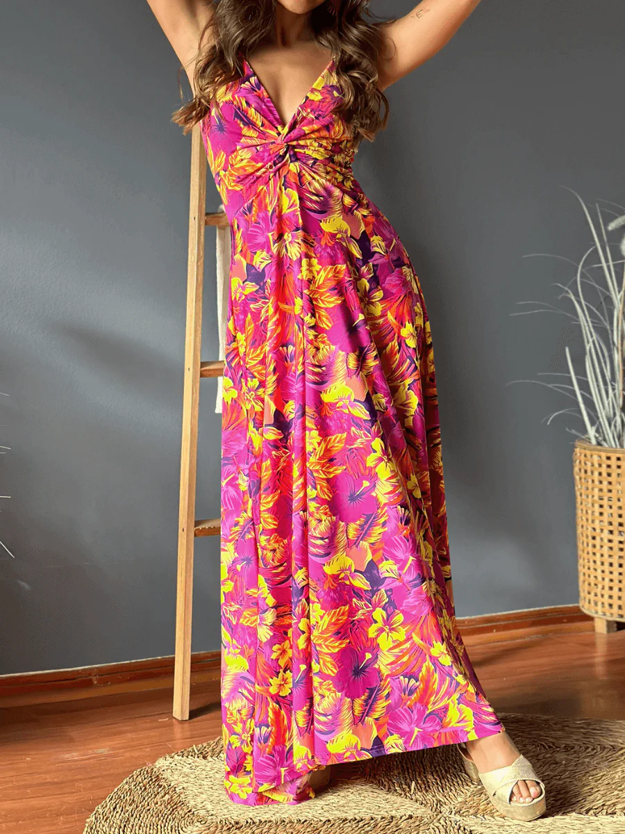 Cynthia Floral V-Neck Boho Maxi Dress - Rose - Image 3
