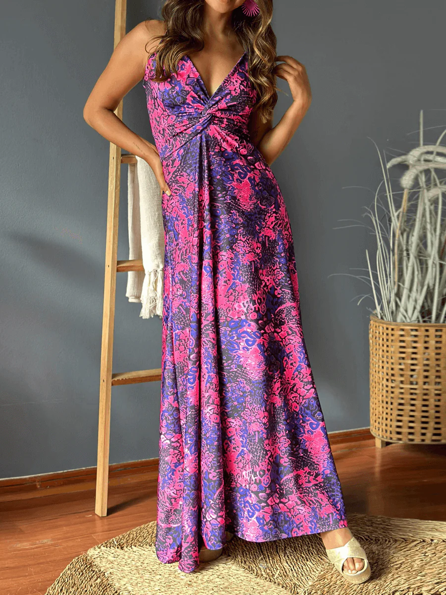 Cynthia Floral V-Neck Boho Maxi Dress - Violet - Image 4