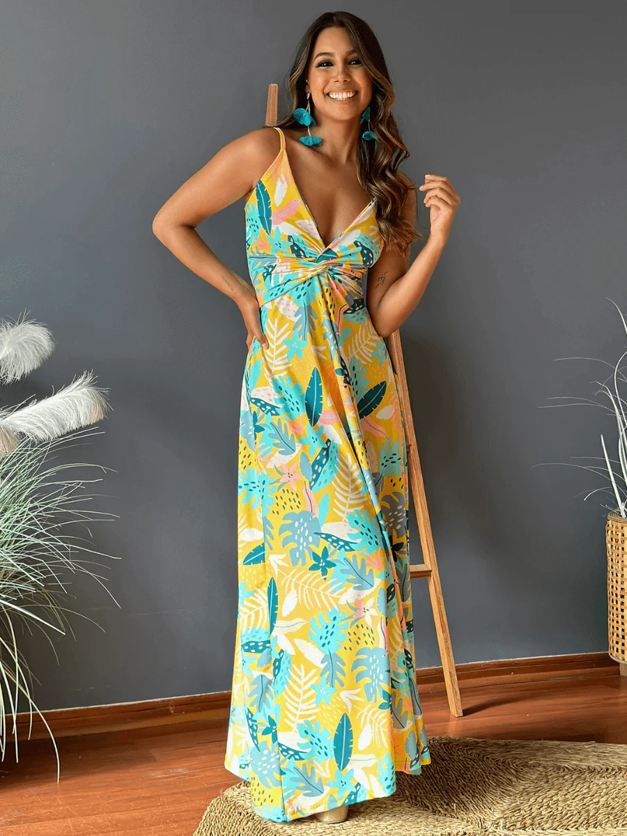 Cynthia Floral V-Neck Boho Maxi Dress - Yellow - Image 2