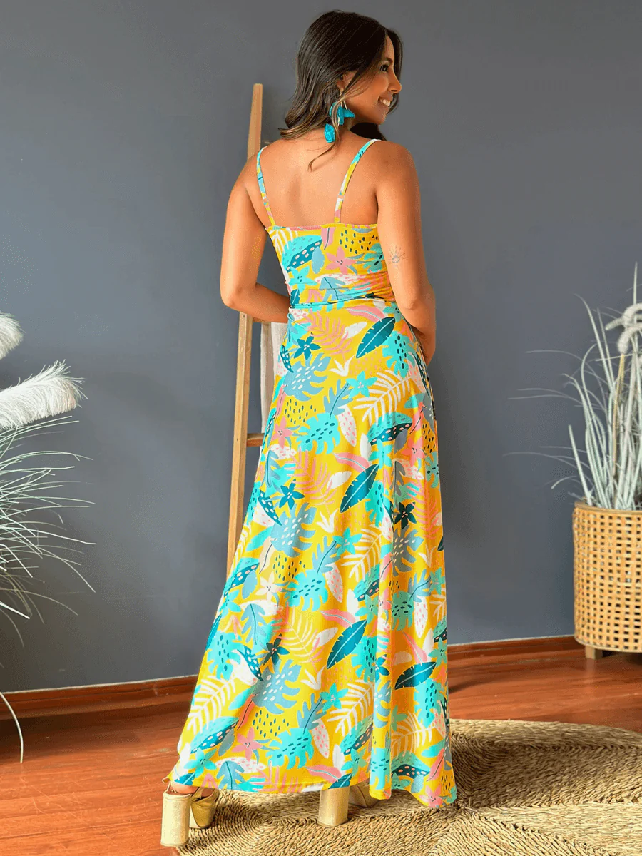 Cynthia Floral V-Neck Boho Maxi Dress - Yellow - Image 3