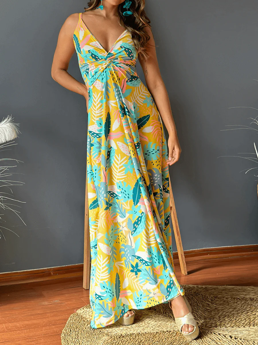 Cynthia Floral V-Neck Boho Maxi Dress - Yellow - Image 4