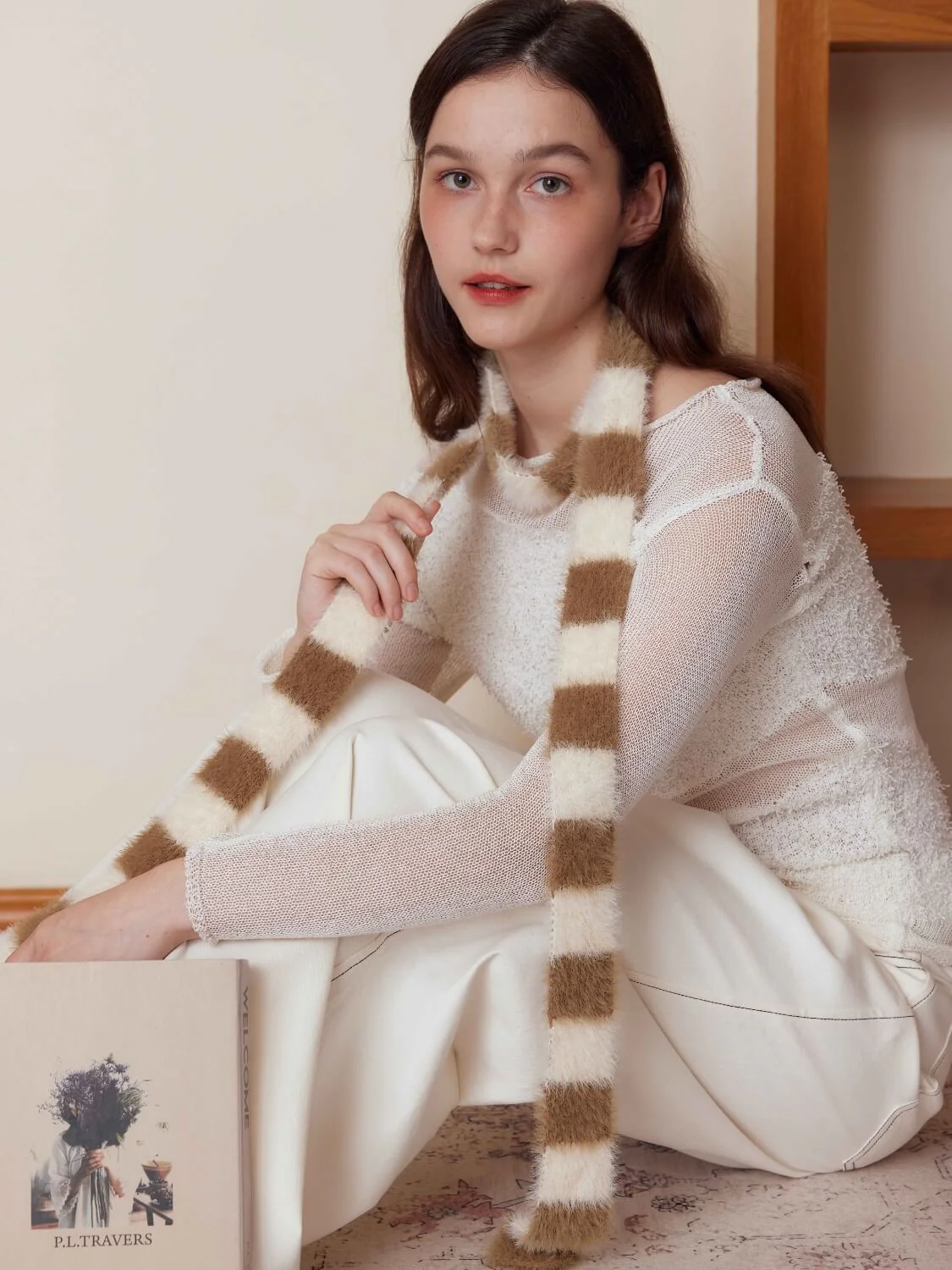 Dachshund Color Block Scarf - khaki