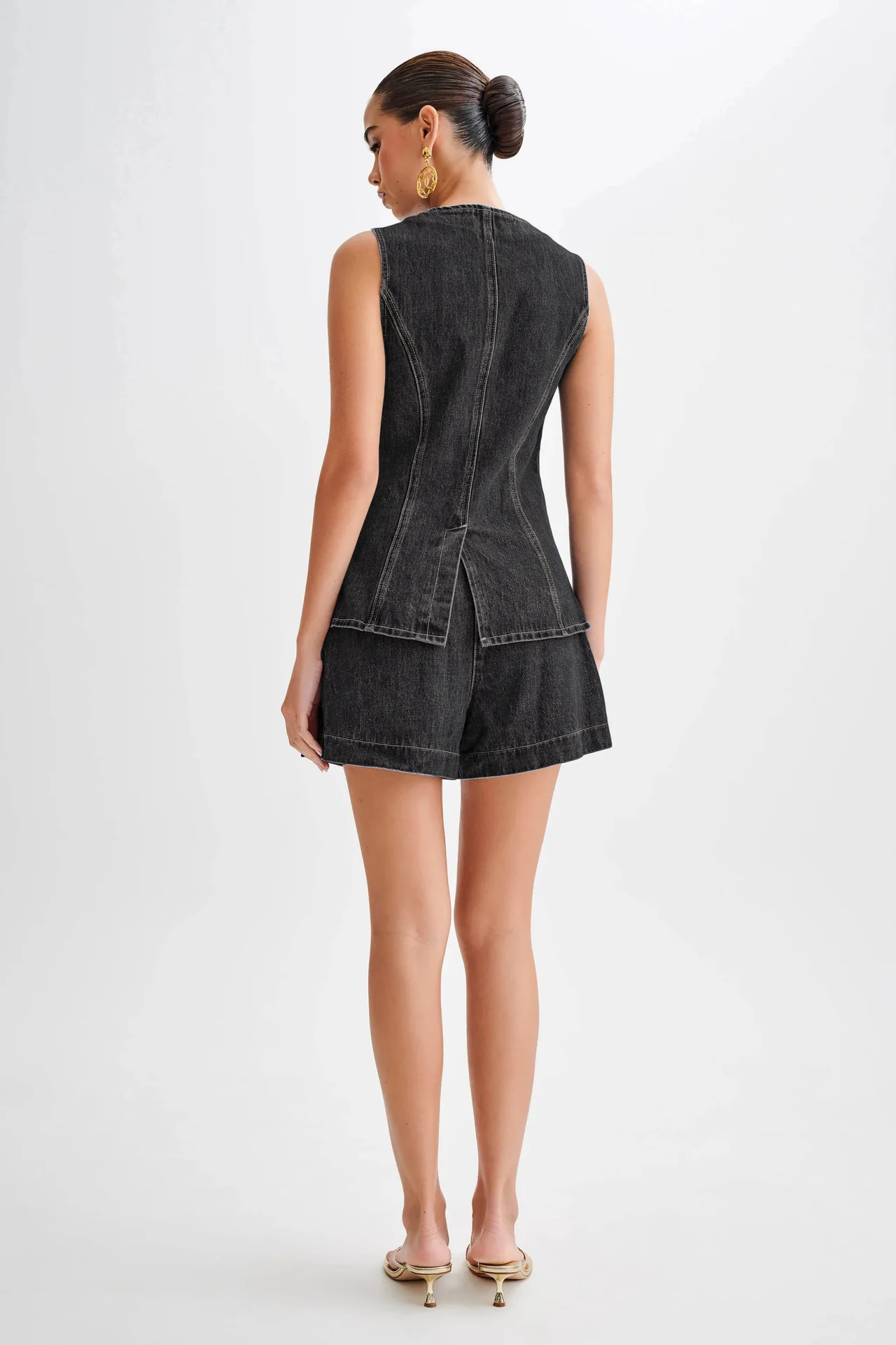 Dallas Button Front Denim Matching Sets - black - Image 2