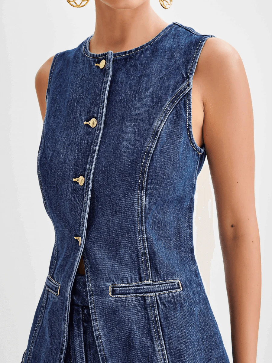 Dallas Button Front Denim Matching Sets - denim - Image 2