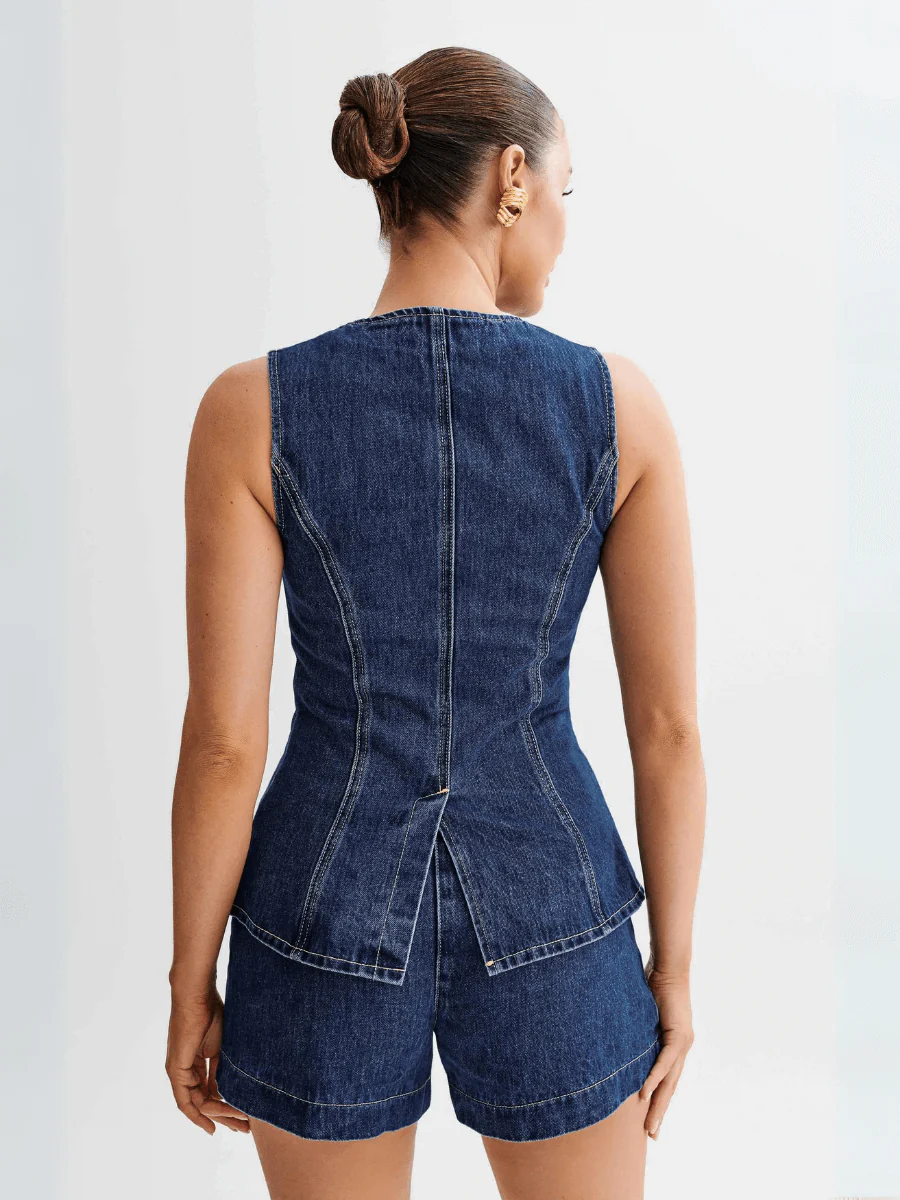 Dallas Button Front Denim Matching Sets - denim - Image 3