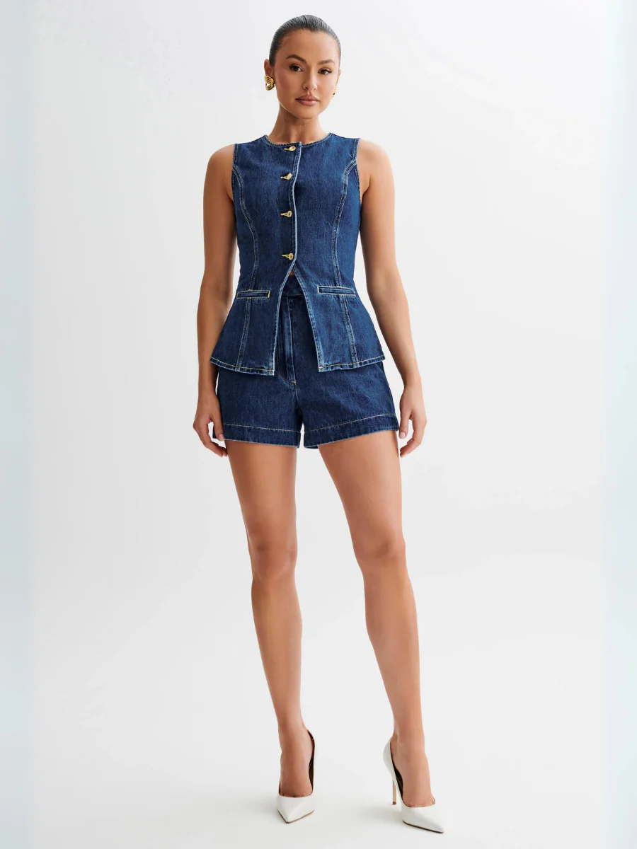 Dallas Button Front Denim Matching Sets - denim - Image 4