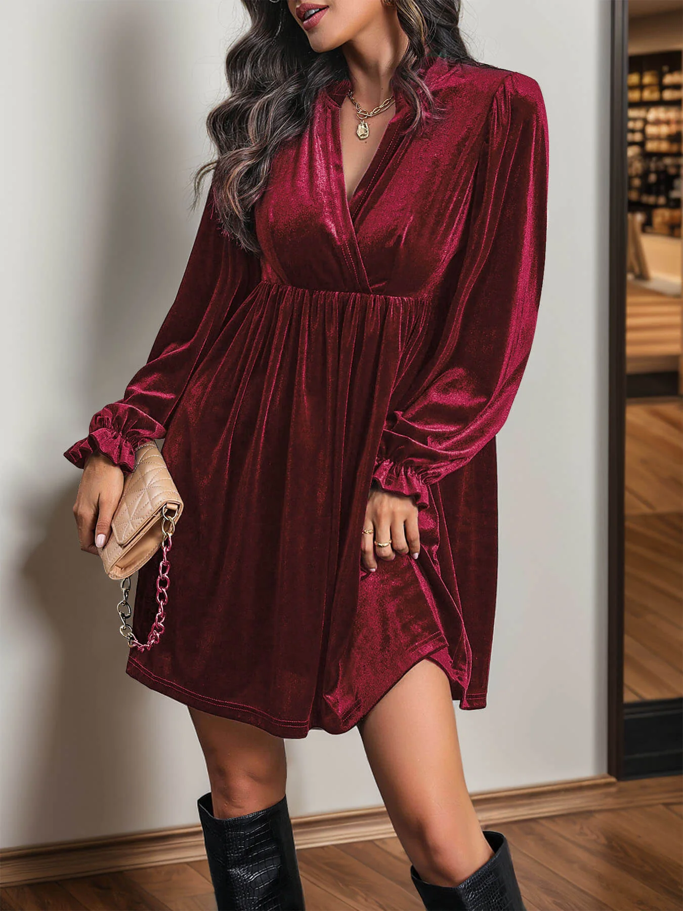 Dance All Night Velvet Mini Dress - Burgundy