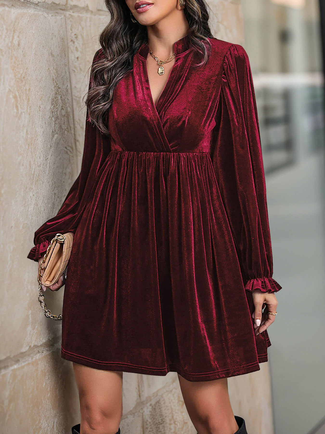 Dance All Night Velvet Mini Dress - Burgundy - Image 2