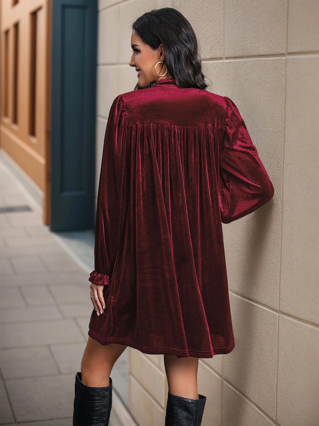 Dance All Night Velvet Mini Dress - Burgundy - Image 5