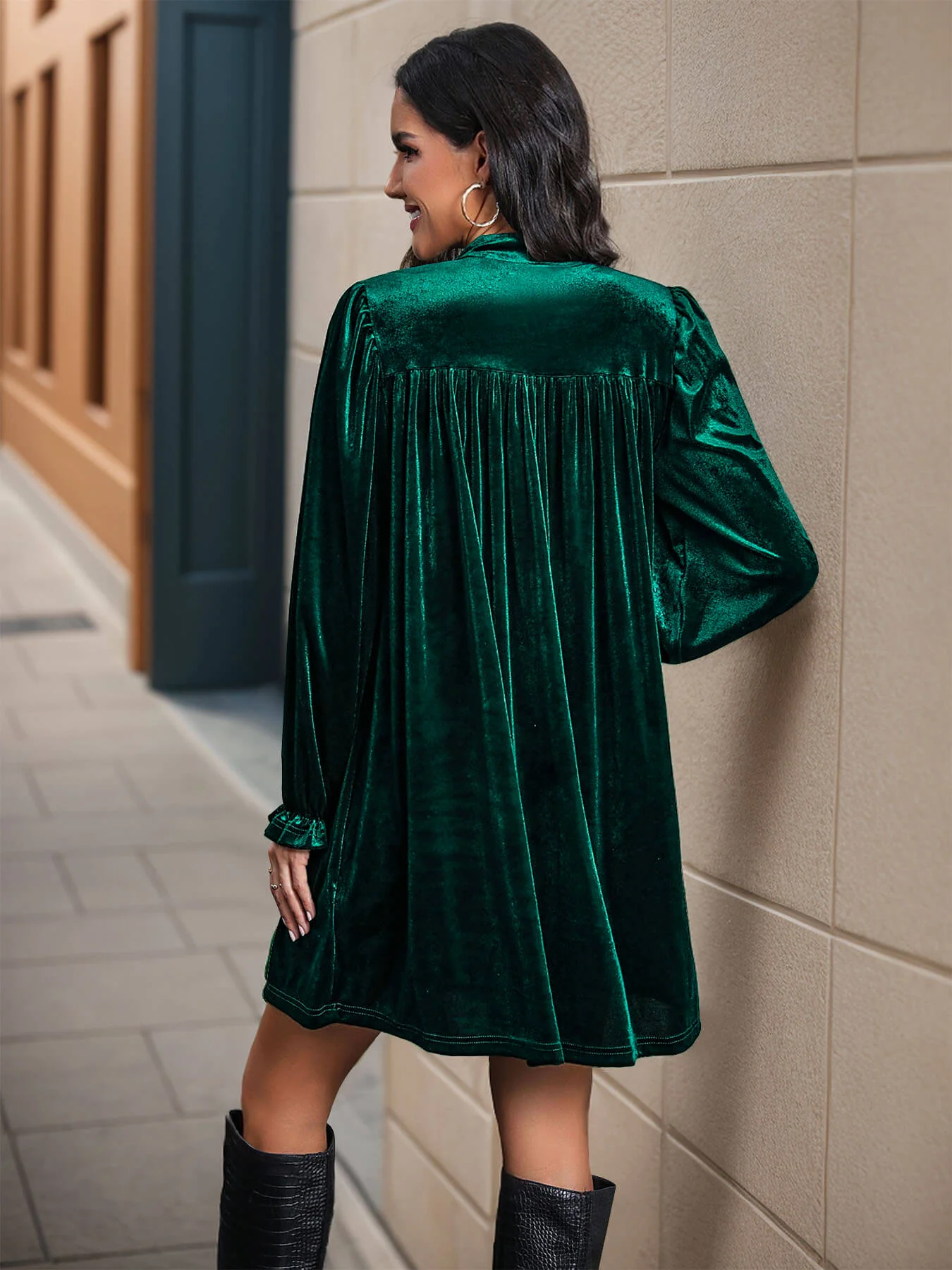 Dance All Night Velvet Mini Dress - Emerald - Image 5