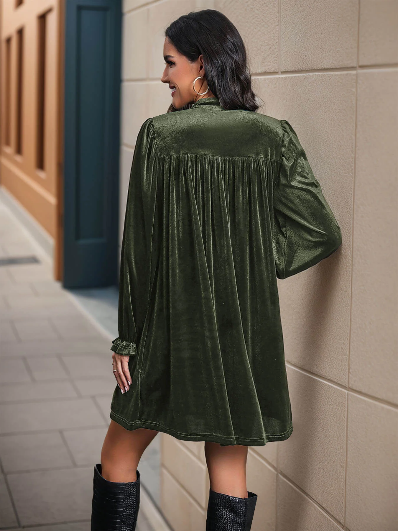 Dance All Night Velvet Mini Dress - Olive - Image 5