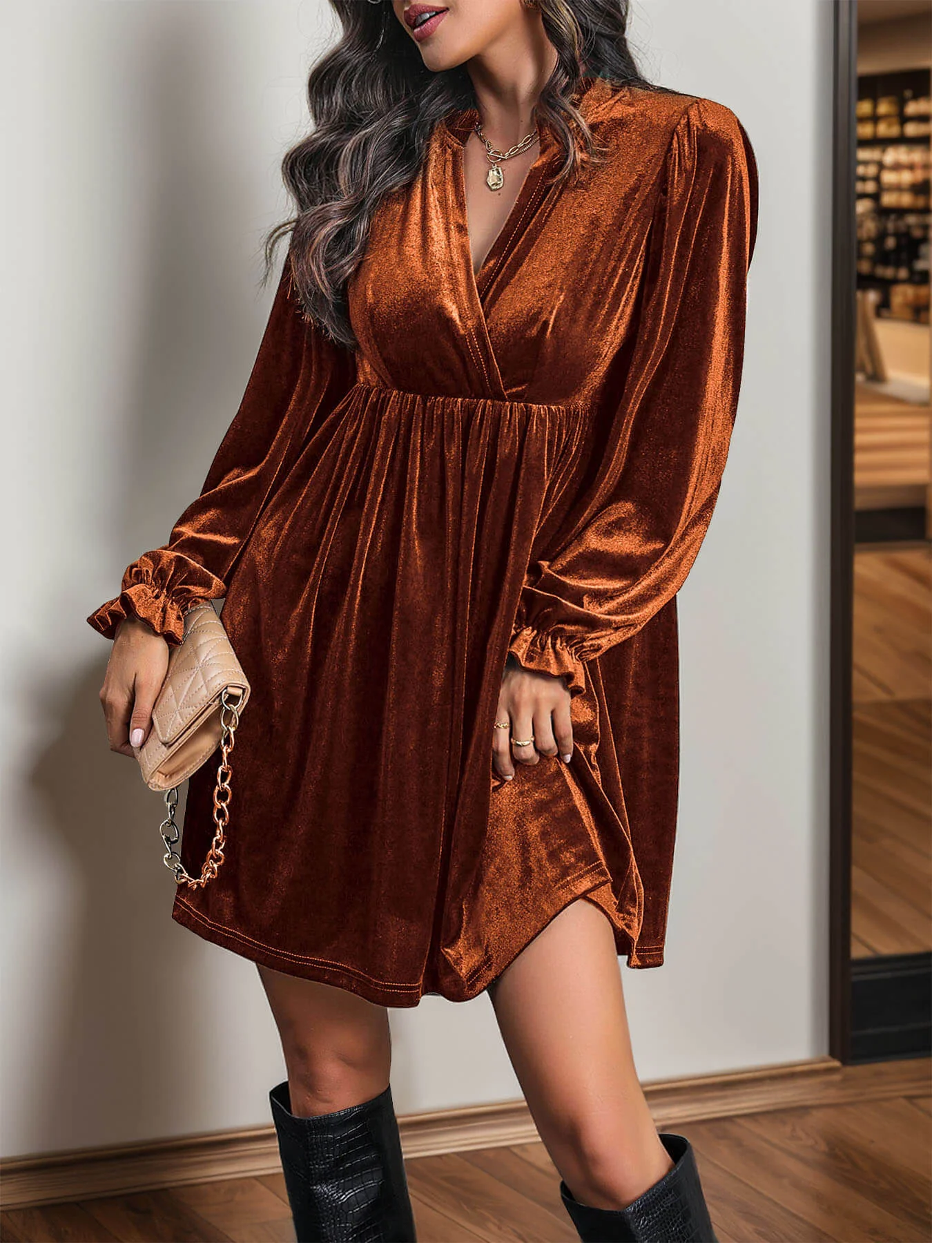 Dance All Night Velvet Mini Dress - Orange - Image 2
